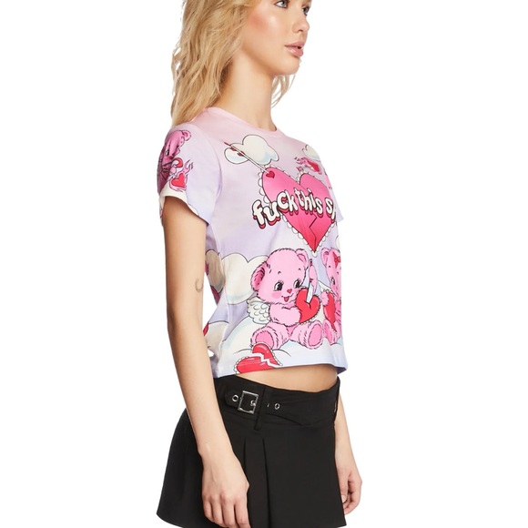 ❤️ Sugar Thrillz F This Valentines Day Pink Teddy Heartbreak Dolls Kill Baby Tee - Picture 8 of 12